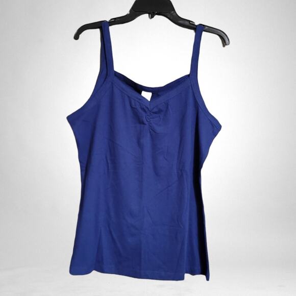 Solid Blue Cami Ruched Tank Top 100% Cotton Size Large - Picture 2 of 5